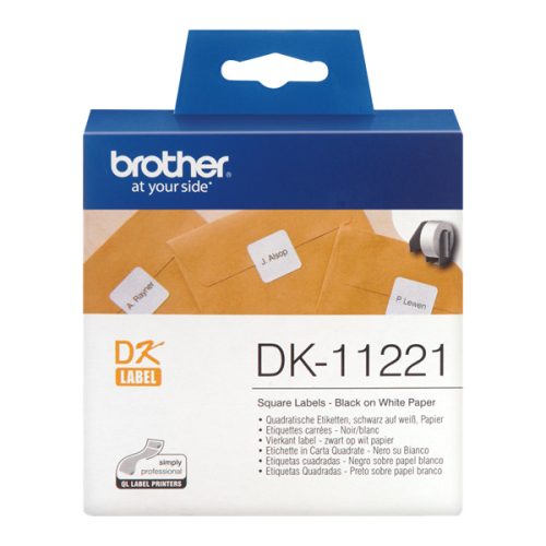 BROTHER Etikett címke DK-11221, 23mm x 23mm , Elővágott (stancolt), Fehér alapon fekete, 1000 db