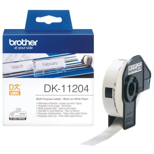 BROTHER Etikett címke DK-11204, 17mm x 54mm, Elővágott (stancolt), Fehér alapon fekete, 400 db