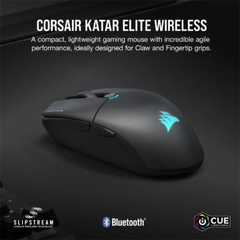   CORSAIR Vezetékes/Vezeték Nélküli Egér Gaming, KATAR ELITE, 6 programozható gomb, RGB Világítás, 26000dpi, fekete