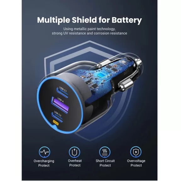 UGREEN 75W 3 portos autós gyorstöltő EC703