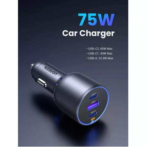 UGREEN 75W 3 portos autós gyorstöltő EC703