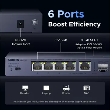 UGREEN 6 portos 2.5 Gigabit Ethernet switch CM753