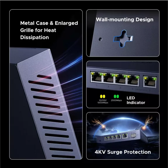 UGREEN 6 portos 2.5 Gigabit Ethernet switch CM753