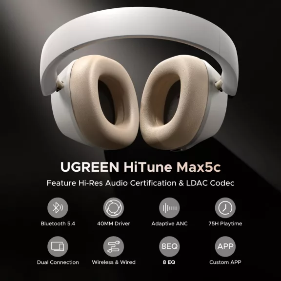UGREEN HiTune Max5c hibrid aktív zajszűréssel fejhallgató fehér HP203