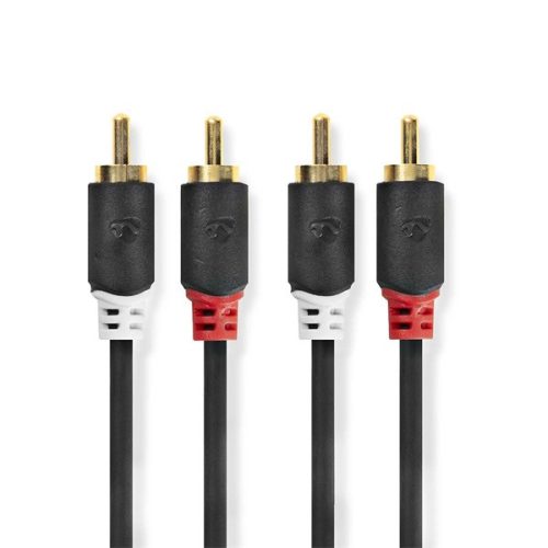 Nedis CABW24200AT05 sztereo audió kábel 2x RCA férfi,  2x RCA férfi, Aranyozott,  0,50 m , kerek,  Antracit