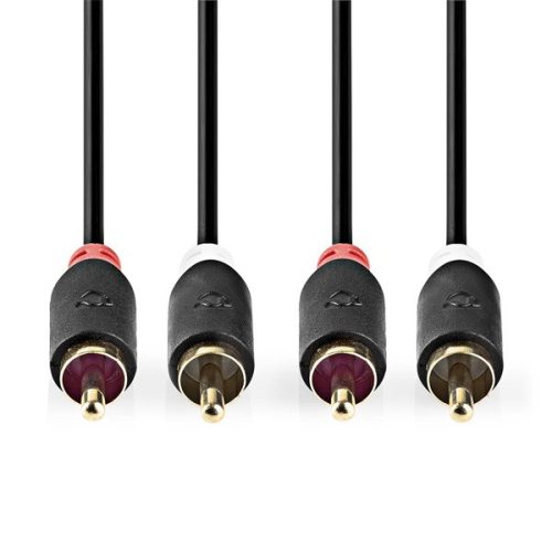 Nedis CABW24200AT30 sztereo audió kábel 2x RCA férfi,  2x RCA férfi, Aranyozott,  3 m , kerek,  Antracit