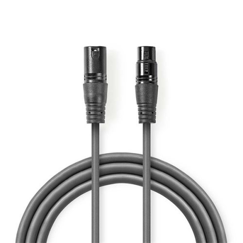 Nedis COTH15012GY15 DMX adapter kábel, XLR 3 tűs dugó, XLR 3 tűs anya,  Nikkelezett, 1,5 m,  kerek, PVC, Sötétszürke