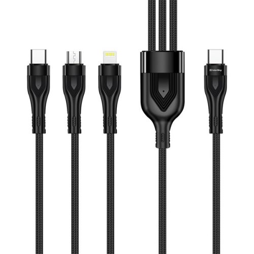 COLORWAY Kábel Type-C CW-CBPDU3060-BK, 3B1 (Lightning+MicroUSB+Type-C) 3.0A (PD60W adatok) 1.2 fekete