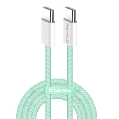 COLORWAY Kábel Type-C CW-CBPDCC061-G, fonott pamut, PD Fast Charging 60W, 3,0A 1M zöld