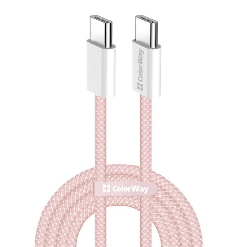 COLORWAY Kábel Type-C CW-CBPDCC061-P, fonott pamut, PD Fast Charging 60W, 3,0A 1M rózsaszín