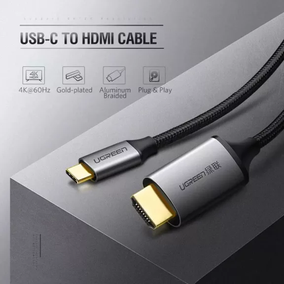 UGREEN USB-C - HDMI apa - apa kábel alumínium ház 1.5 m szürke fekete MM142