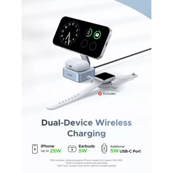 UGREEN 2 in 1 mágneses vezeték nélküli töltő W752
