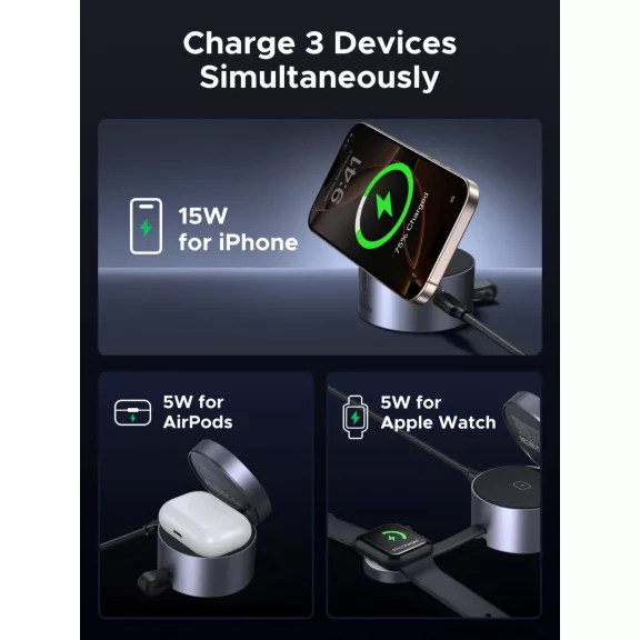 UGREEN 3 in 1 mágneses vezeték nélküli töltő EU W712