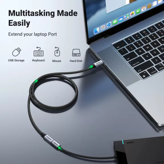 UGREEN USB-C apa - anya Gen2 5A fonott kábel 0.5 m fekete US372