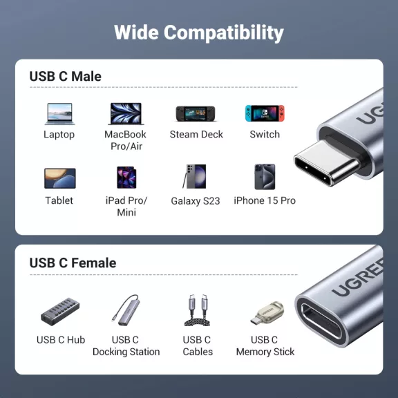UGREEN USB-C apa - anya Gen2 5A fonott kábel 0.5 m fekete US372