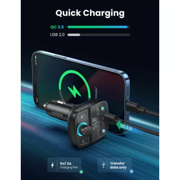   UGREEN Bluetooth autós töltő 5.0+PD+QC3.0+USB Flash Drive+TF fekete CD229