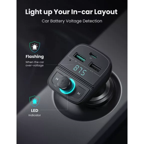 UGREEN Bluetooth autós töltő 5.0+PD+QC3.0+USB Flash Drive+TF fekete CD229
