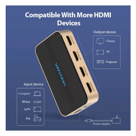 Vention HDMI Splitter (1be-4ki, 4K@30Hz arany-fekete)
