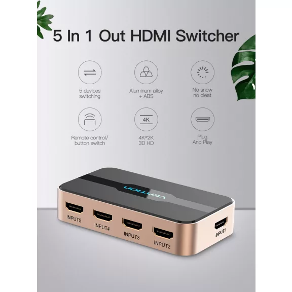 Vention HDMI (5be-1ki, fekete&arany), switcher