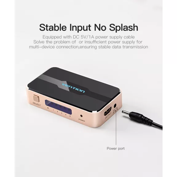 Vention HDMI (5be-1ki, fekete&arany), switcher