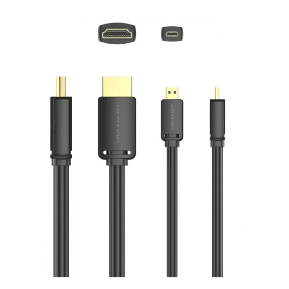 Vention micro HDMI/M -> HDMI/M (4K,HD,fekete), 1,5m, kábel