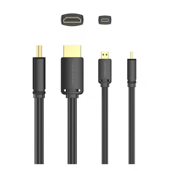 Vention micro HDMI/M -> HDMI/M (4K,HD,fekete), 3m, kábel