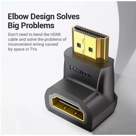 Vention HDMI/M (90fokos) -> HDMI/F (4K,fekete), adapter