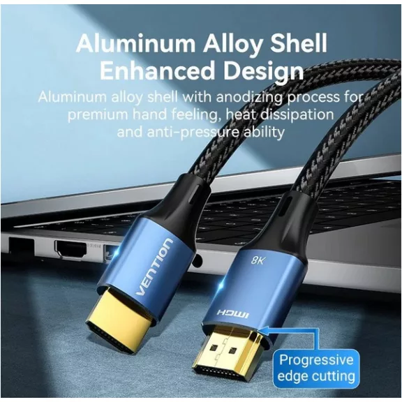 Vention HDMI/M -> HDMI/M (8K, alu, kék), 2m, kábel