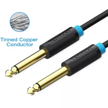   Vention 6.5mm jack/M -> 6.5mm jack/M kábel, (fekete, aranyozott),  1m, kábel