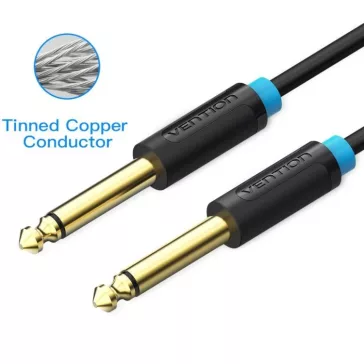   Vention 6.5mm jack/M -> 6.5mm jack/M kábel,  (fekete, aranyozott), 2m, kábel