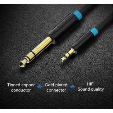   Vention 6.5mm jack/M -> 3.5mm jack/M,  (audio,fekete), 2m, kábel