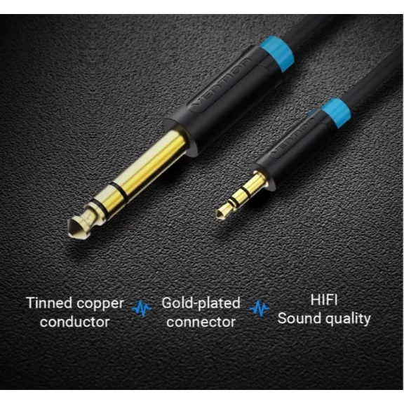 Vention 6.5mm jack/M -> 3.5mm jack/M,  (audio,fekete), 3m, kábel
