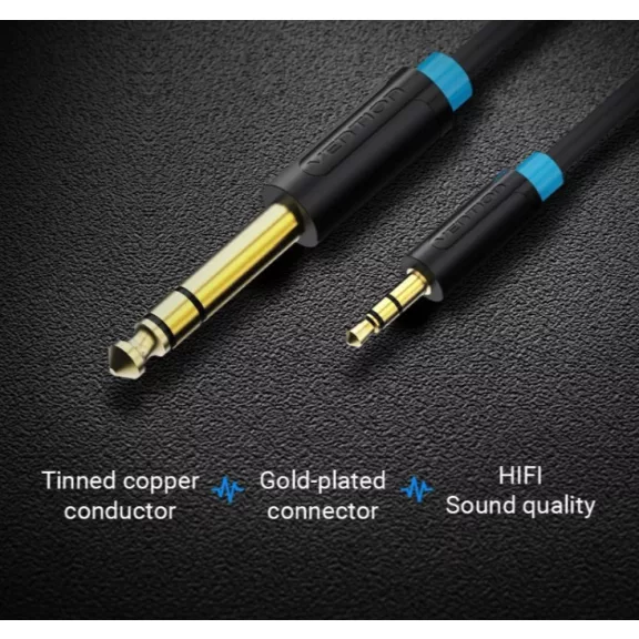 Vention 6.5mm jack/M -> 3.5mm jack/M, (audio,fekete), 5m, kábel