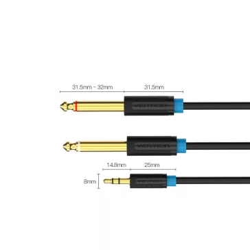   Vention 3.5mm jack/M -> 2*6.5mm jack/M, 3m, (TRS, fekete, audio), kábel