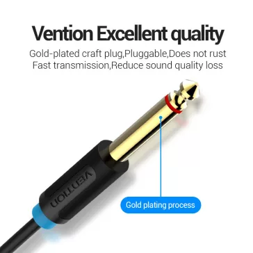   Vention 3.5mm jack/M -> 2*6.5mm jack/M, 3m, (TRS, fekete, audio), kábel