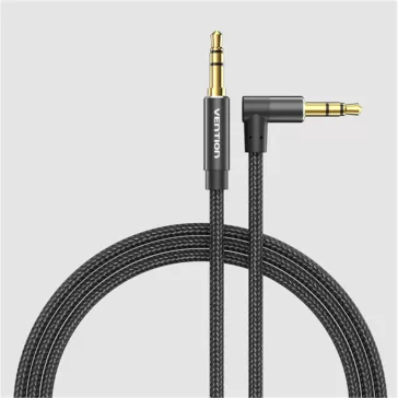   Vention 3.5mm jack/M ->  3.5mm jack jobbos/M, (szövet,fekete), 2m, kábel