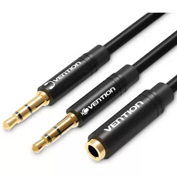   Vention 2*3.5mm jack/M -> 3.5mm jack/F, (ABS, audio, fekete), 0,3m, kábel