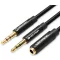 Vention 2*3.5mm jack/M -> 3.5mm jack/F, (ABS, audio, fekete), 0,3m, kábel