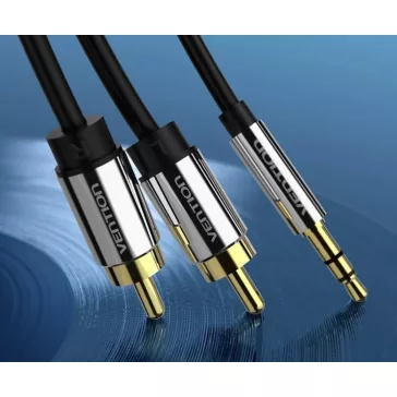   Vention 3.5mm jack/M -> 2*RCA/M, (audio, aranyozott, fémház), 1m, kábel