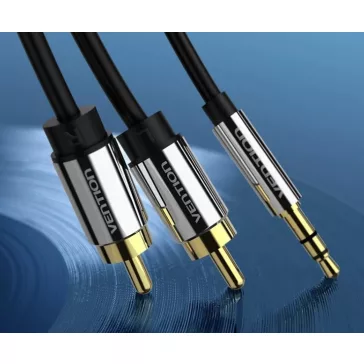   Vention 3.5mm jack/M -> 2*RCA/M, (audio, aranyozott, fémház),  3m, kábel