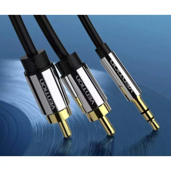 Vention 3.5mm jack/M -> 2*RCA/M, (audio, aranyozott, fémház),  3m, kábel