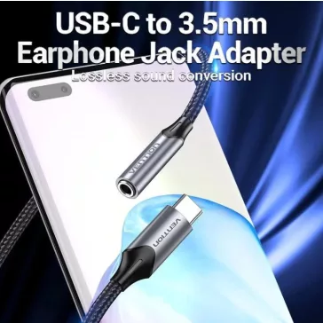   Vention USB-C/M -> 3.5mm/F , (fülhallgató, alu,szürke), 1m, kábel