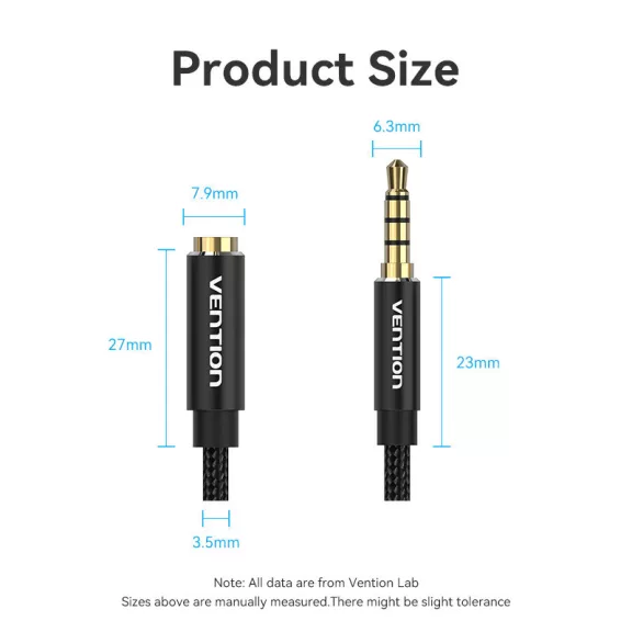Vention 3.5mm jack/M -> 3.5mm/F, 1,5m, (hosszabbító,audio,fekete), kábel