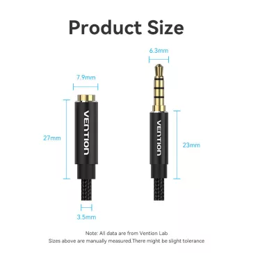   Vention 3.5mm jack/M -> 3.5mm/F, 2m, (hosszabbító,audio,fekete), kábel