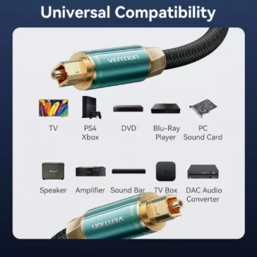   Vention Toslink optikai,  (audio,réz, szövet, zöld), 2m, kábel