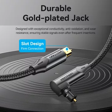   Vention Toslink optikai, (audio,90 fokos, alu,fekete), 1,5m, kábel