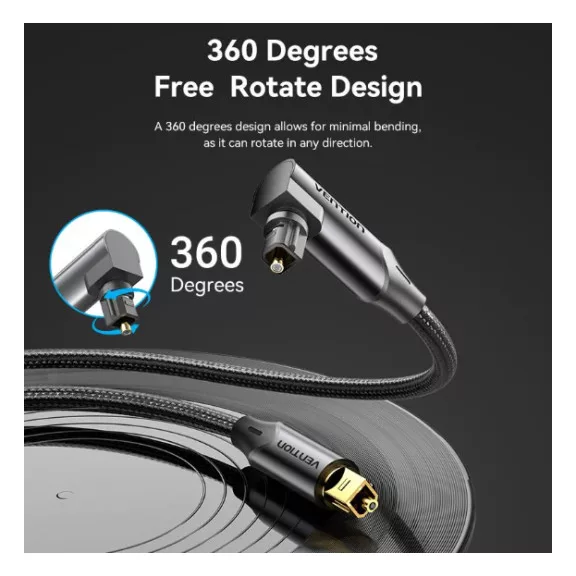 Vention Toslink optikai,  (audio,90 fokos, alu,fekete), 3m, kábel