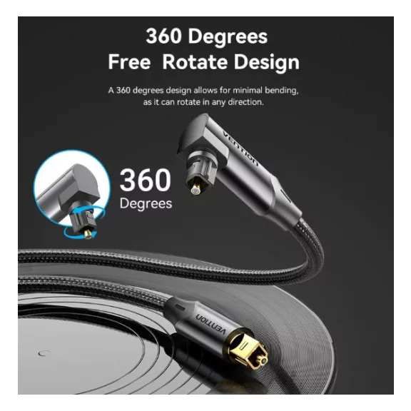 Vention Toslink optikai, (audio,90 fokos, alu,fekete), 5m, kábel