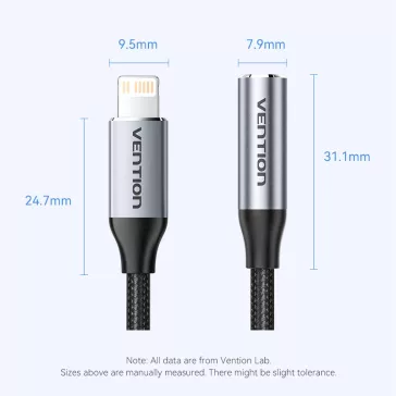 Vention 3.5mm jack/F -> Lightning, 0,1m, kábel
