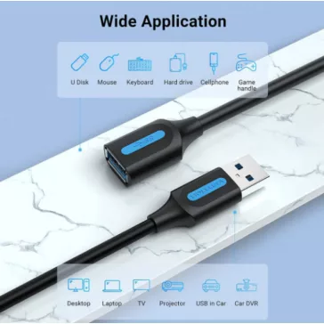   Vention USB-A 3.0/M -> USB-A 3.0/F,  (hosszabbító,PVC), 0,5m, kábel